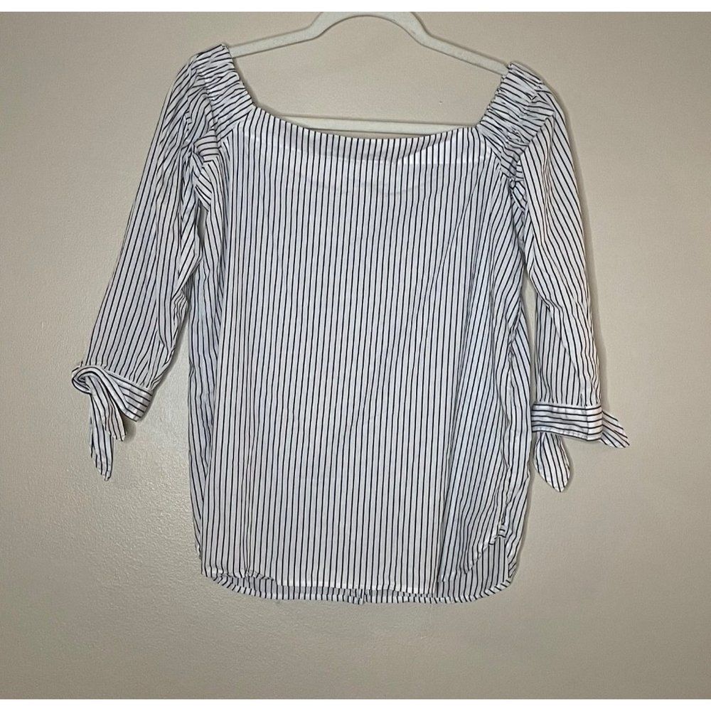 Banana Republic charcoal gray & white striped blouse XS